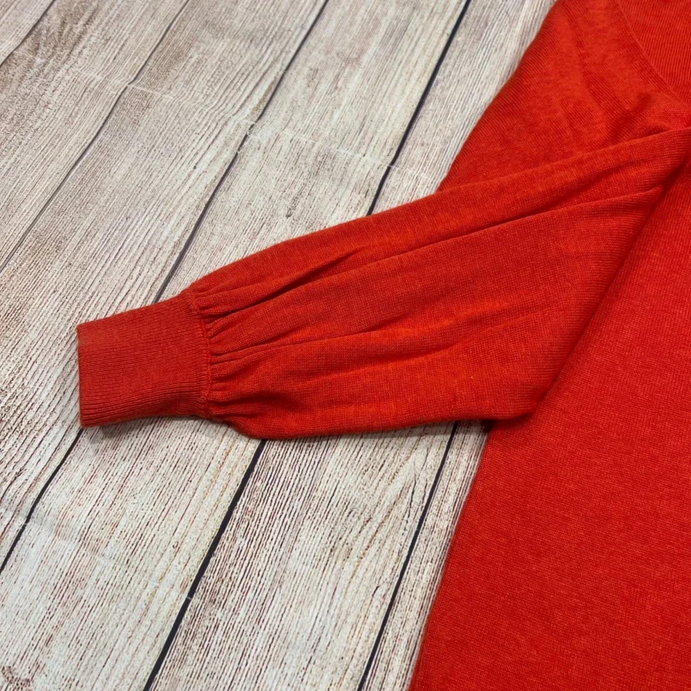 Lilla P Orange Cotton Modal Puff‎ Sleeve Crewneck Sweater Small